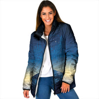 New Zealand Matariki Padded Jacket Maori Waka With Silver Fern LT05 Women Navy - Polynesian Pride