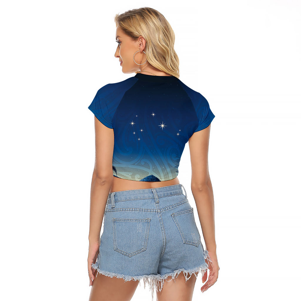 New Zealand Matariki Raglan Cropped T Shirt Maori Waka With Silver Fern LT05 - Polynesian Pride