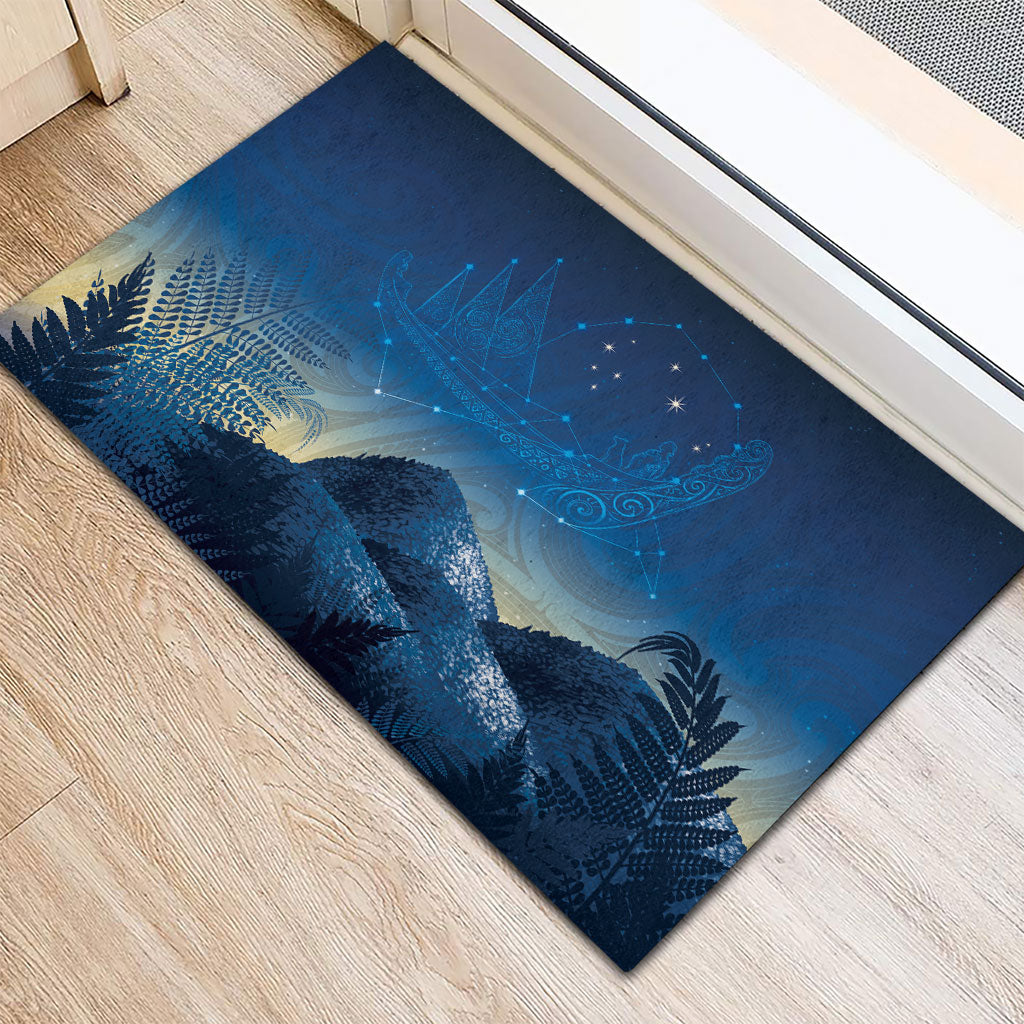 New Zealand Matariki Rubber Doormat Maori Waka With Silver Fern LT05 - Polynesian Pride