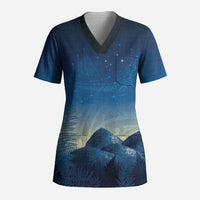 New Zealand Matariki Scrub Top Maori Waka With Silver Fern LT05 Adult Navy - Polynesian Pride
