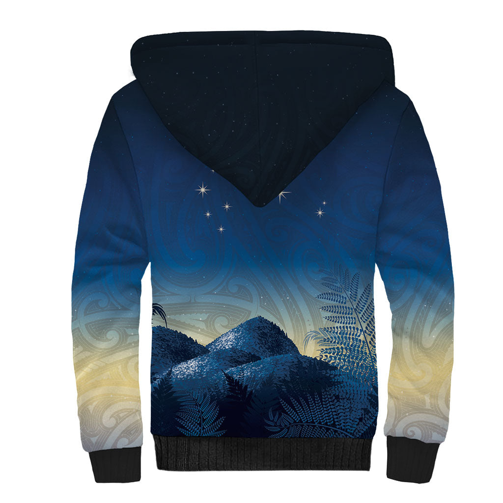 New Zealand Matariki Sherpa Hoodie Maori Waka With Silver Fern LT05 - Polynesian Pride