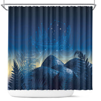 New Zealand Matariki Shower Curtain Maori Waka With Silver Fern LT05 Navy - Polynesian Pride