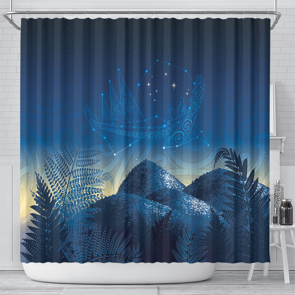 New Zealand Matariki Shower Curtain Maori Waka With Silver Fern LT05 - Polynesian Pride