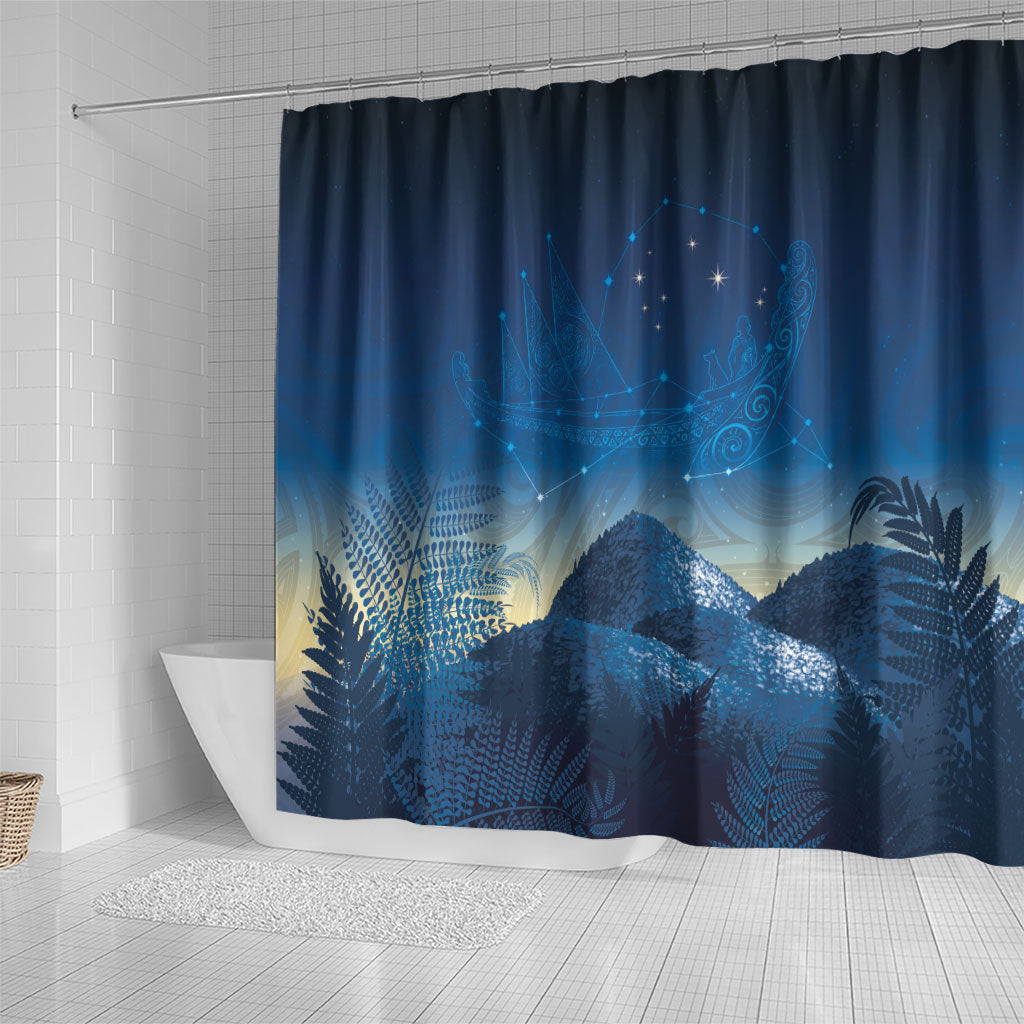 New Zealand Matariki Shower Curtain Maori Waka With Silver Fern LT05 - Polynesian Pride
