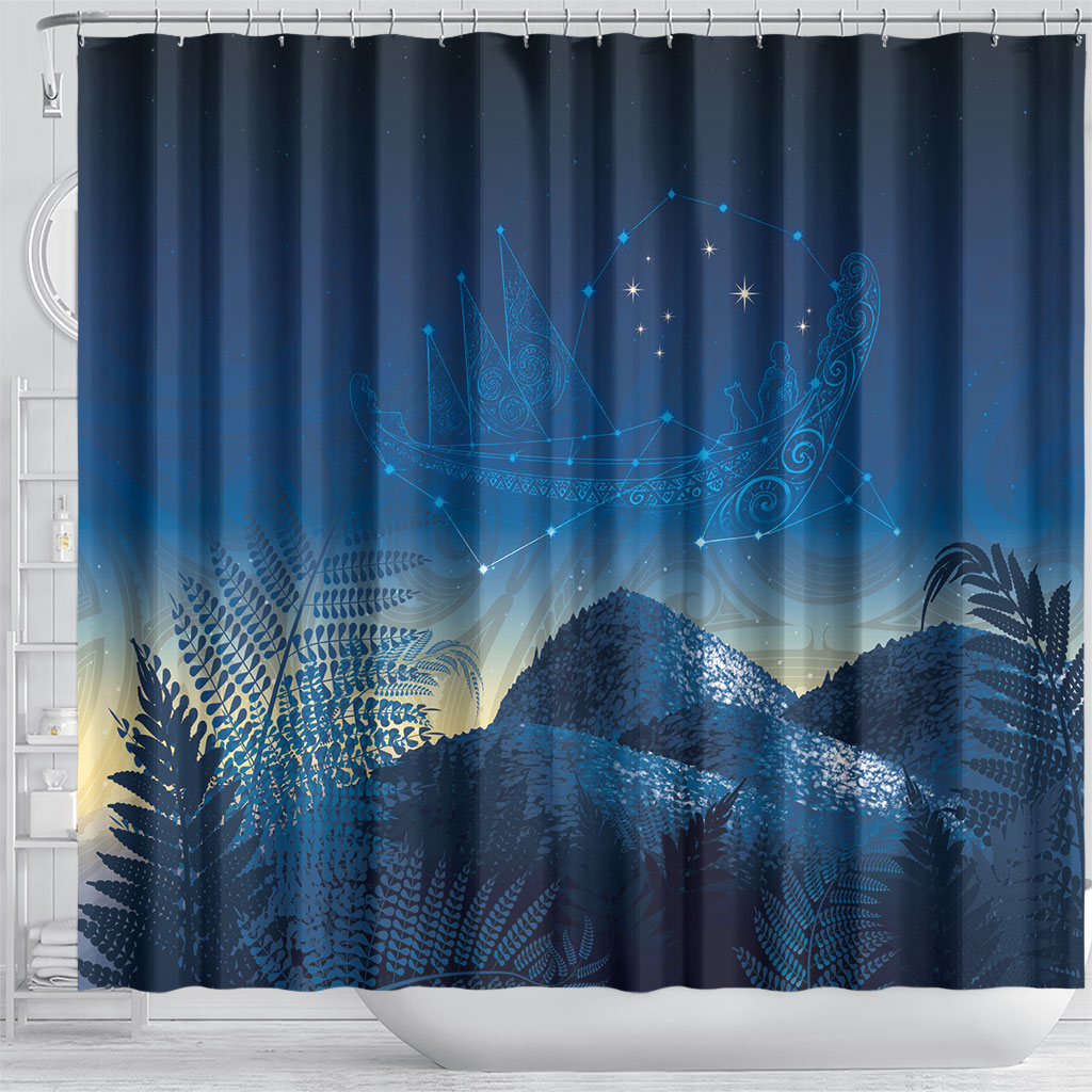 New Zealand Matariki Shower Curtain Maori Waka With Silver Fern LT05 - Polynesian Pride