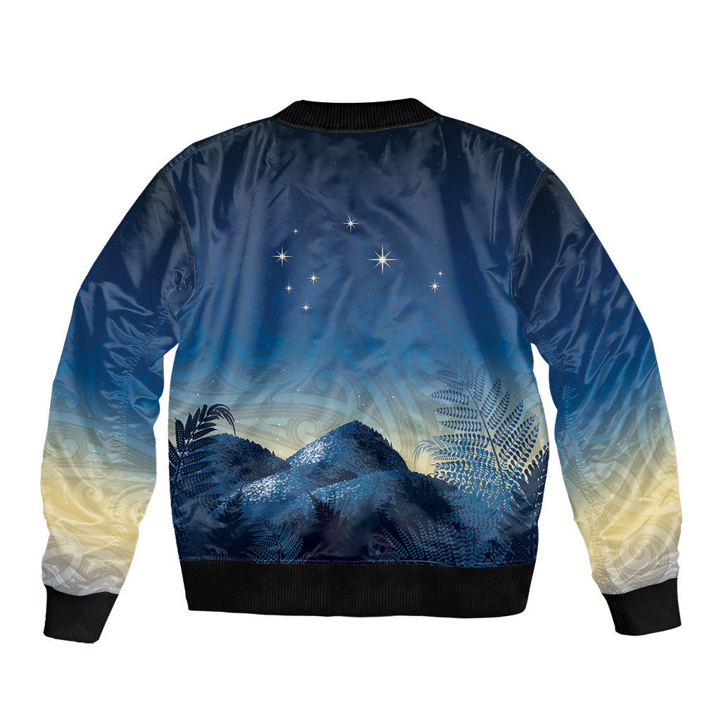 New Zealand Matariki Sleeve Zip Bomber Jacket Maori Waka With Silver Fern LT05 - Polynesian Pride