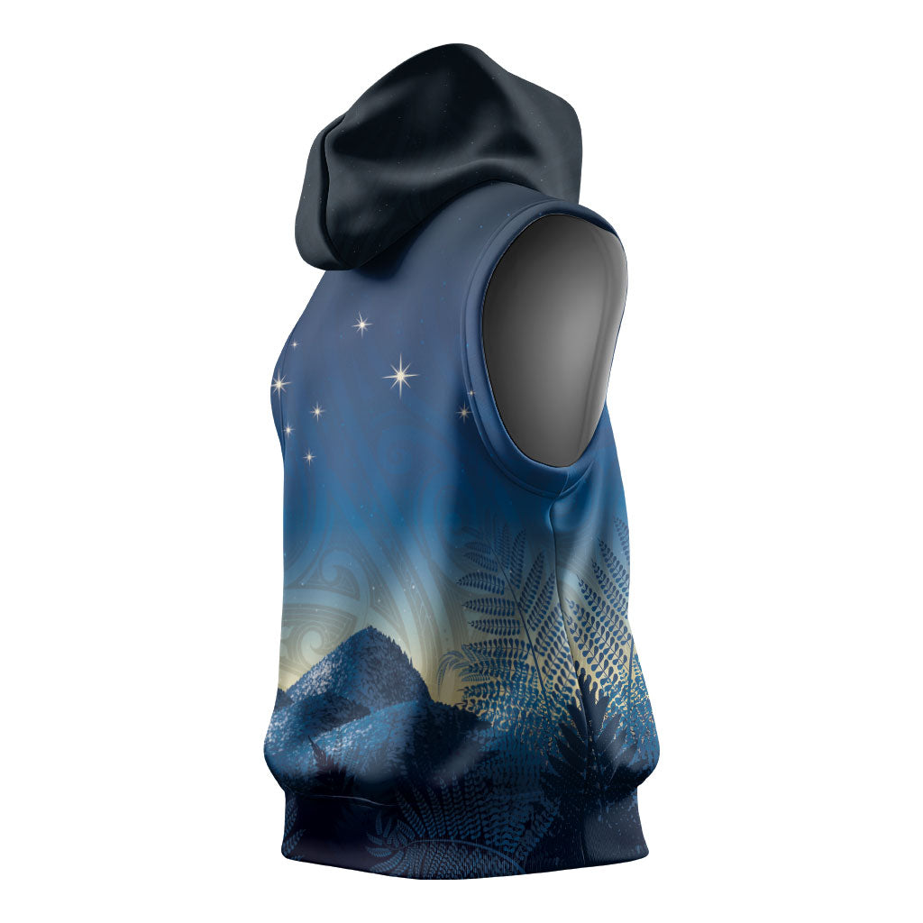 New Zealand Matariki Sleeveless Hoodie Maori Waka With Silver Fern LT05 - Polynesian Pride