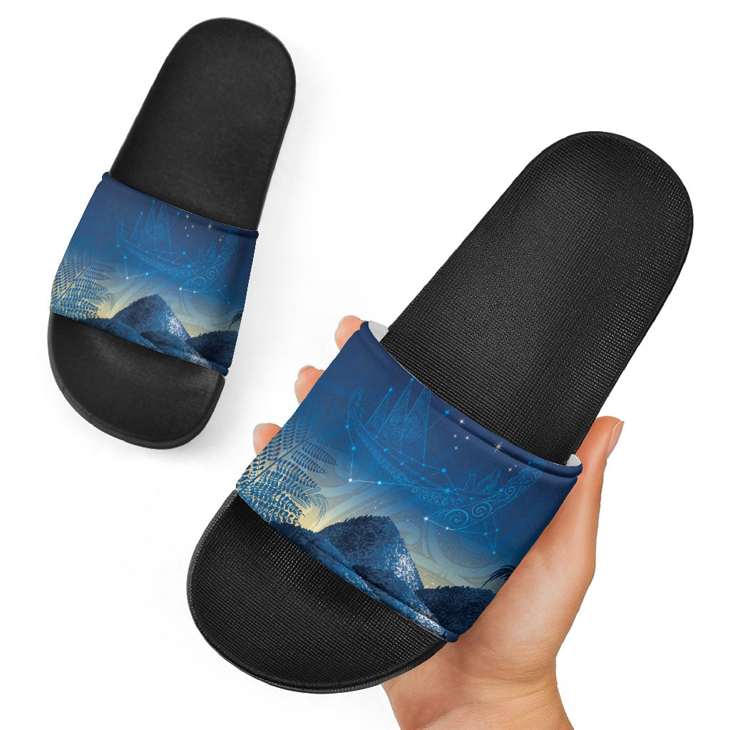 New Zealand Matariki Slide Sandals Maori Waka With Silver Fern LT05 - Polynesian Pride