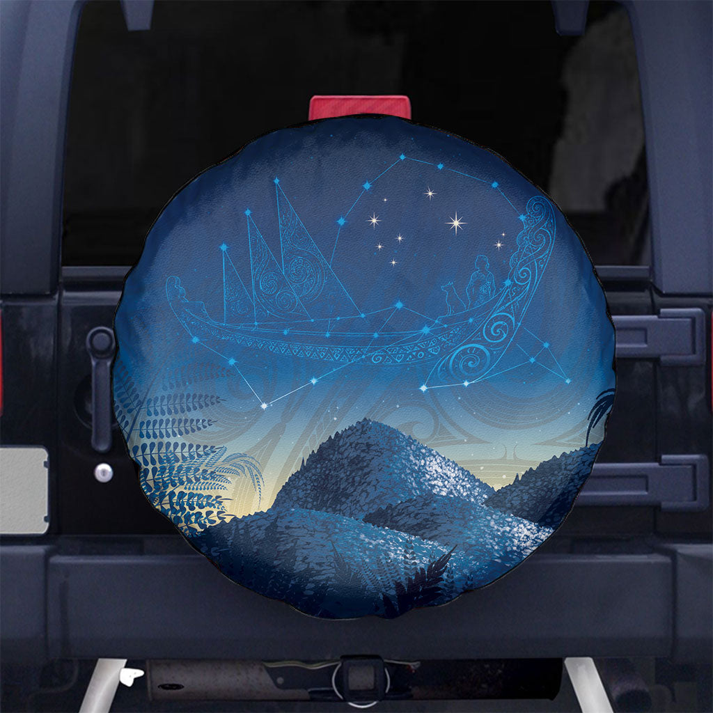 New Zealand Matariki Spare Tire Cover Maori Waka With Silver Fern LT05 No hole Navy - Polynesian Pride