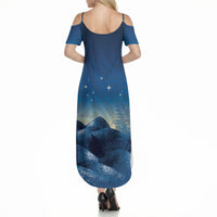 New Zealand Matariki Summer Maxi Dress Maori Waka With Silver Fern LT05 - Polynesian Pride