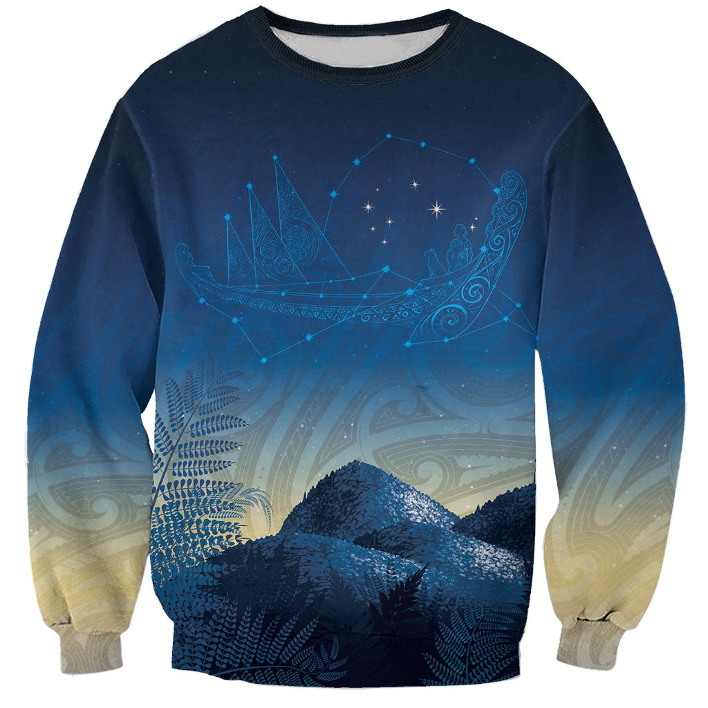 New Zealand Matariki Sweatshirt Maori Waka With Silver Fern LT05 Unisex Navy - Polynesian Pride