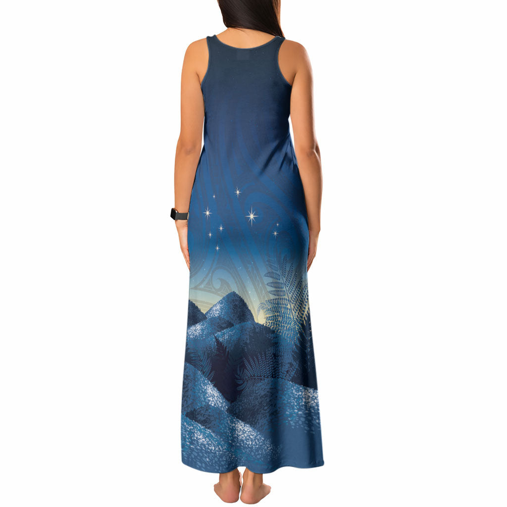 New Zealand Matariki Tank Maxi Dress Maori Waka With Silver Fern LT05 - Polynesian Pride