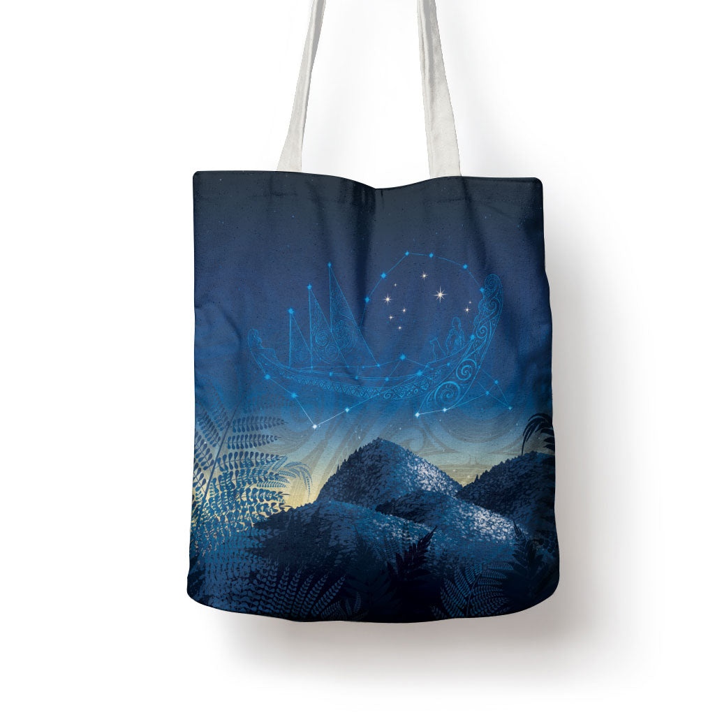 New Zealand Matariki Tote Bag Maori Waka With Silver Fern LT05 - Polynesian Pride