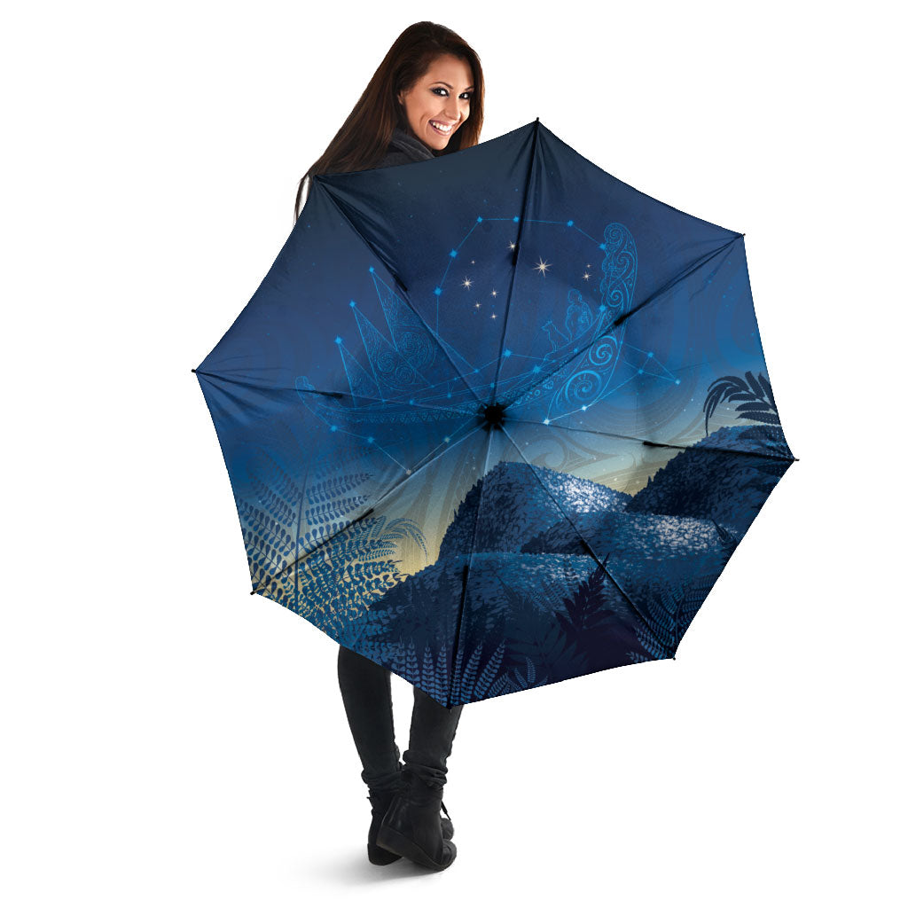 New Zealand Matariki Umbrella Maori Waka With Silver Fern LT05 - Polynesian Pride
