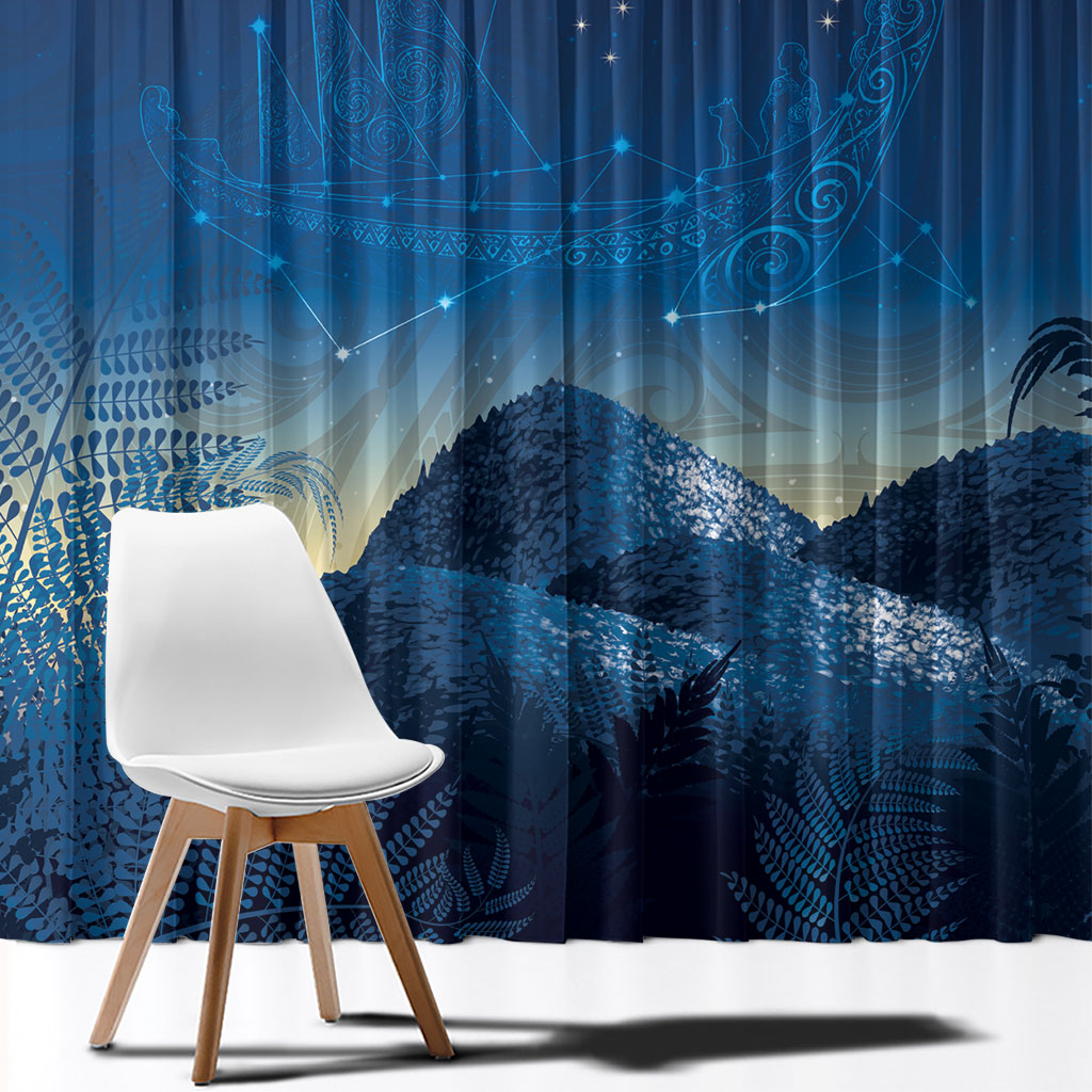 New Zealand Matariki Window Curtain Maori Waka With Silver Fern LT05 - Polynesian Pride
