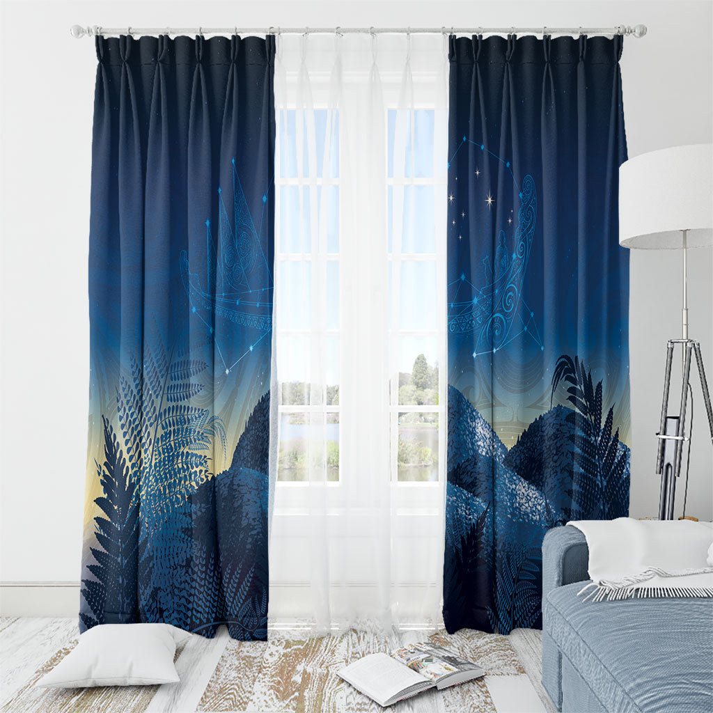 New Zealand Matariki Window Curtain Maori Waka With Silver Fern LT05 - Polynesian Pride