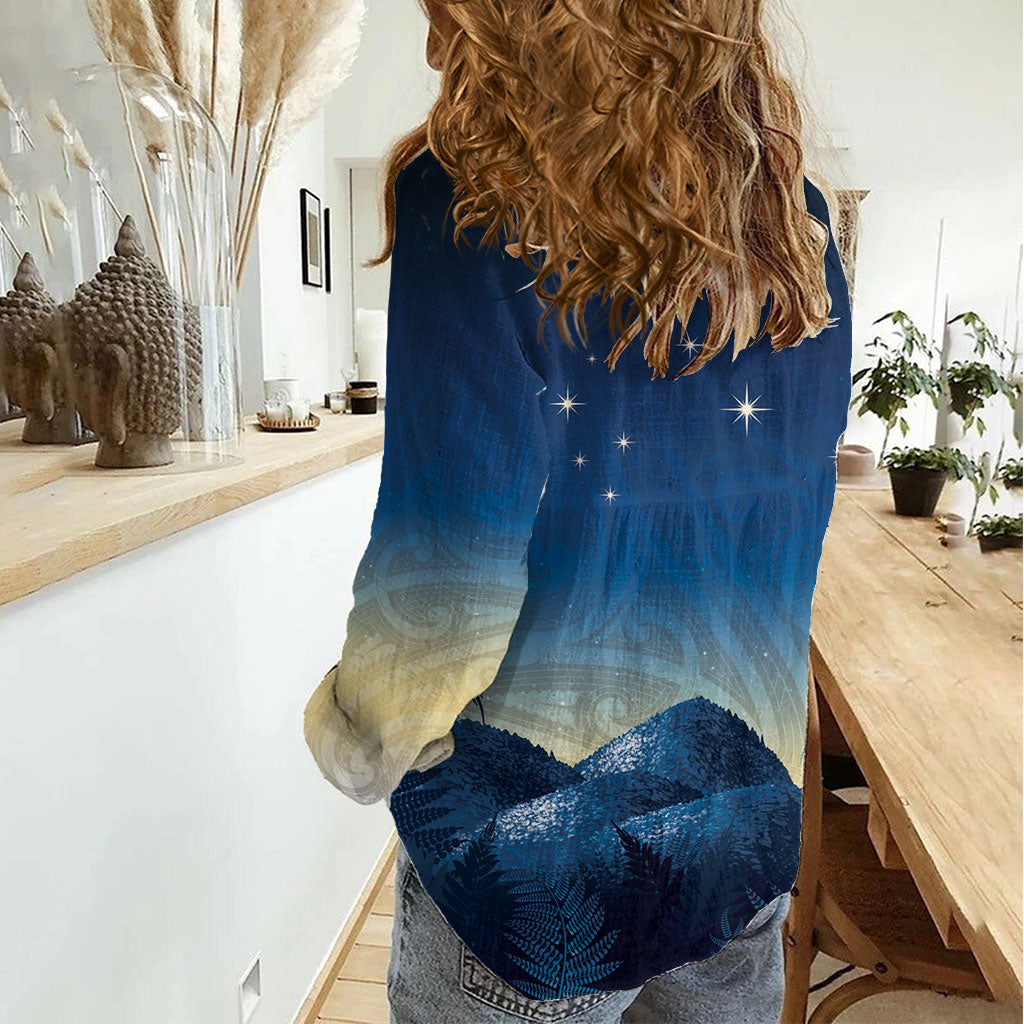 New Zealand Matariki Women Casual Shirt Maori Waka With Silver Fern LT05 - Polynesian Pride