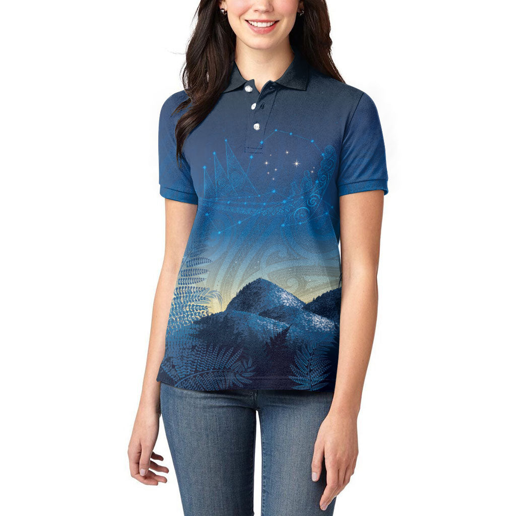 New Zealand Matariki Women Polo Shirt Maori Waka With Silver Fern LT05 - Polynesian Pride