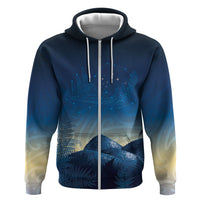 New Zealand Matariki Zip Hoodie Maori Waka With Silver Fern LT05 Zip Hoodie Navy - Polynesian Pride