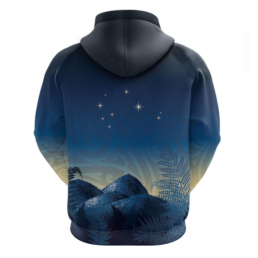 New Zealand Matariki Zip Hoodie Maori Waka With Silver Fern LT05 - Polynesian Pride