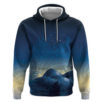 New Zealand Matariki Zip Hoodie Maori Waka With Silver Fern LT05 Pullover Hoodie Navy - Polynesian Pride