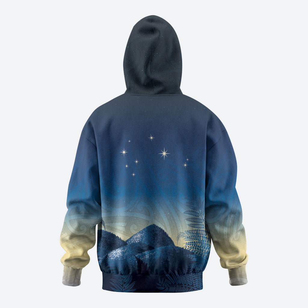 New Zealand Matariki Zip Hoodie Maori Waka With Silver Fern LT05 - Polynesian Pride