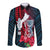 Guam Long Sleeve Button Shirt Latte Stone Mix Bougainvillea Polynesian Pattern LT05 Unisex Blue - Polynesian Pride