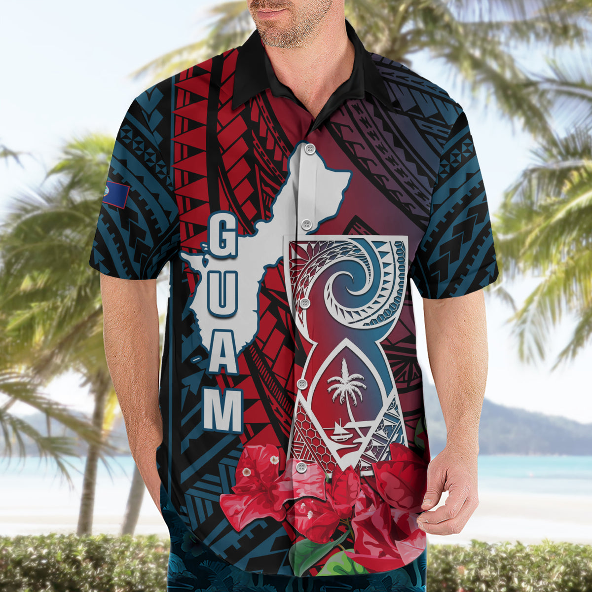 Personalized Guam Hawaiian Shirt Latte Stone Mix Bougainvillea Polynesian Pattern LT05 - Polynesian Pride