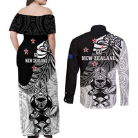 New Zealand Silver Fern Rugby Couples Matching Off Shoulder Maxi Dress and Long Sleeve Button Shirts World Cup 2023 Go Aotearoa Maori Pattern LT05 - Polynesian Pride