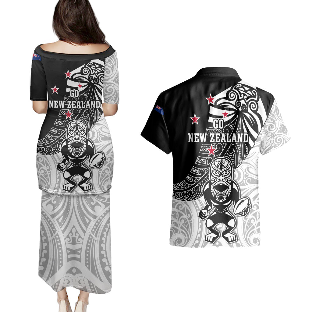 New Zealand Silver Fern Rugby Couples Matching Puletasi Dress and Hawaiian Shirt World Cup 2023 Go Aotearoa Maori Pattern LT05 - Polynesian Pride