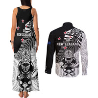 New Zealand Silver Fern Rugby Couples Matching Tank Maxi Dress and Long Sleeve Button Shirts World Cup 2023 Go Aotearoa Maori Pattern LT05 - Polynesian Pride