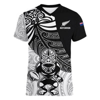 New Zealand Silver Fern Rugby Women V Neck T Shirt World Cup 2023 Go Aotearoa Maori Pattern LT05 Female Black - Polynesian Pride