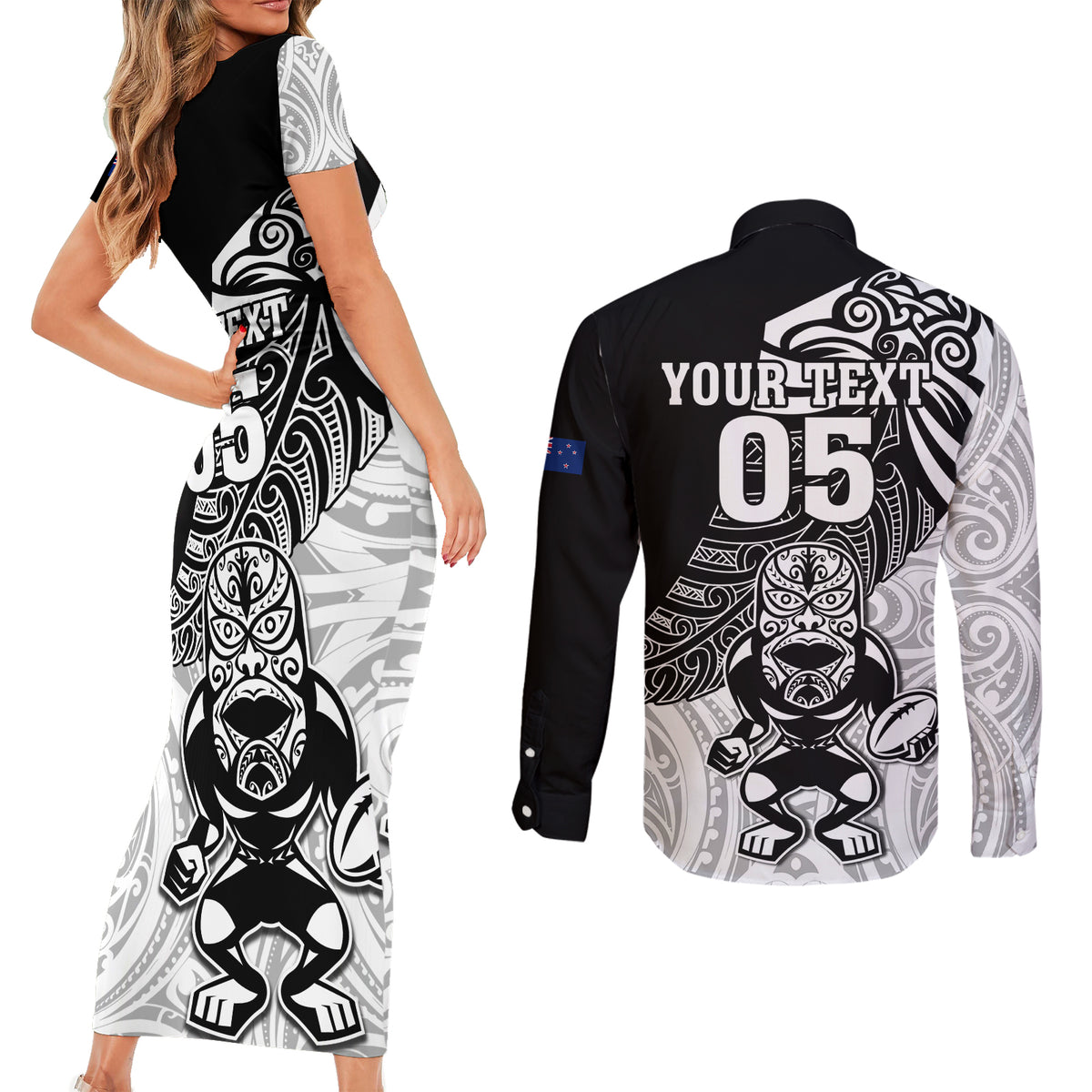 Custom New Zealand Fern Rugby Couples Matching Short Sleeve Bodycon Dress and Long Sleeve Button Shirts World Cup 2023 Go Aotearoa Maori Pattern LT05 - Polynesian Pride