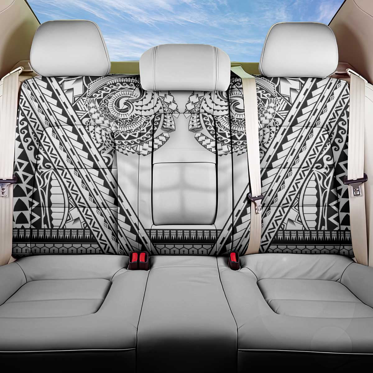 Polynesian Tattoo Inspired Cosplay Costume Back Car Seat Cover Tribal Warrior White - Polynesian Pride
