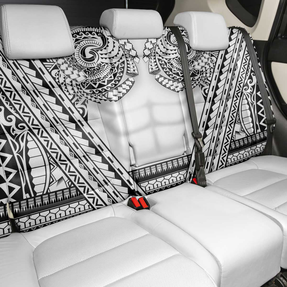 Polynesian Tattoo Inspired Cosplay Costume Back Car Seat Cover Tribal Warrior White - Polynesian Pride