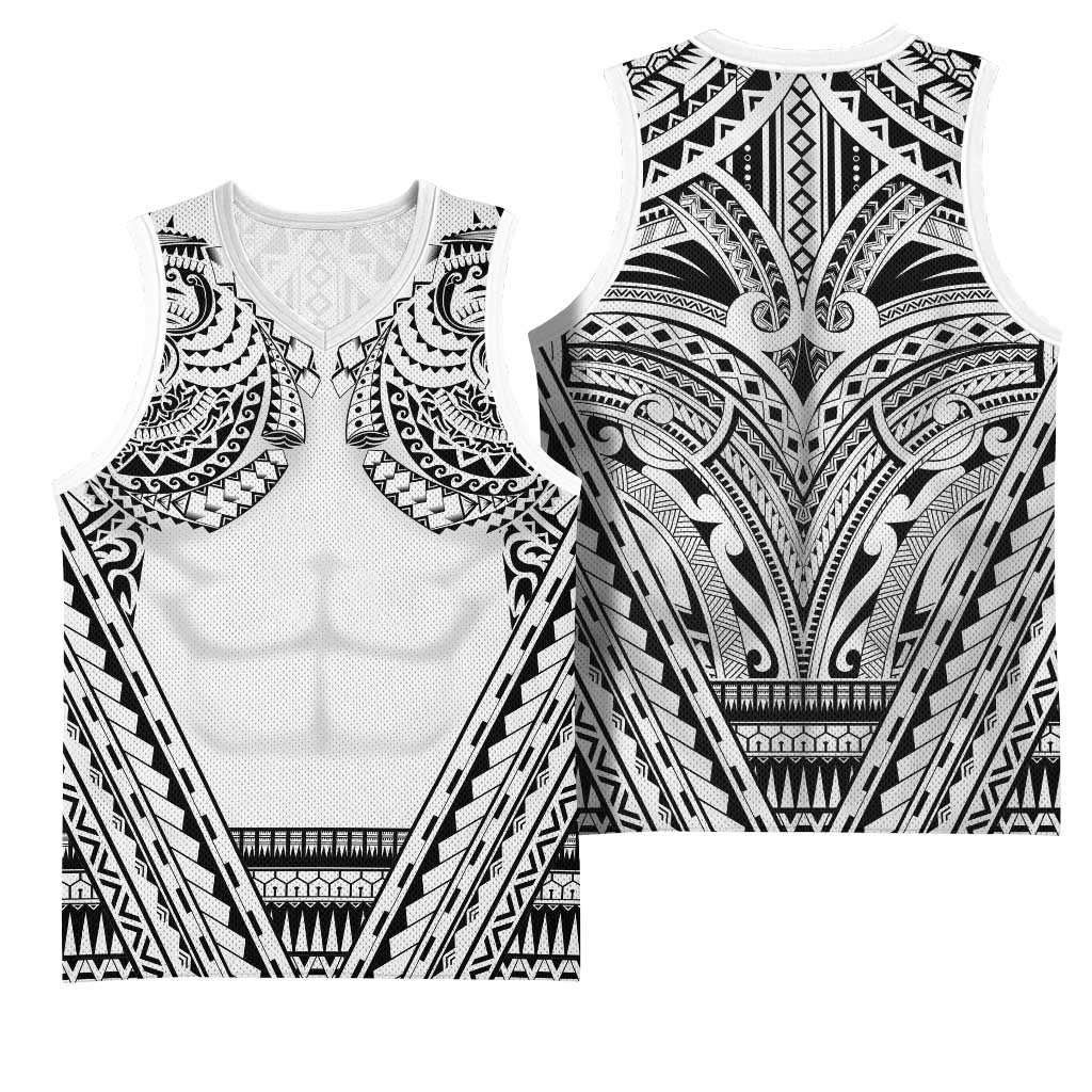 Polynesian Tattoo Inspired Cosplay Costume Basketball Jersey Tribal Warrior White - Polynesian Pride