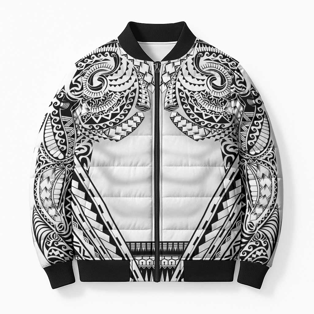 Polynesian Tattoo Inspired Cosplay Costume Bomber Puffer Jacket Tribal Warrior White - Polynesian Pride