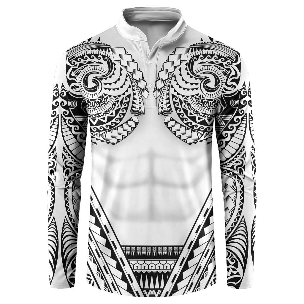 Polynesian Tattoo Inspired Cosplay Costume Button Sweatshirt Tribal Warrior White - Polynesian Pride