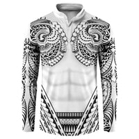 Polynesian Tattoo Inspired Cosplay Costume Button Sweatshirt Tribal Warrior White - Polynesian Pride