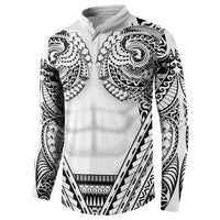 Polynesian Tattoo Inspired Cosplay Costume Button Sweatshirt Tribal Warrior White - Polynesian Pride