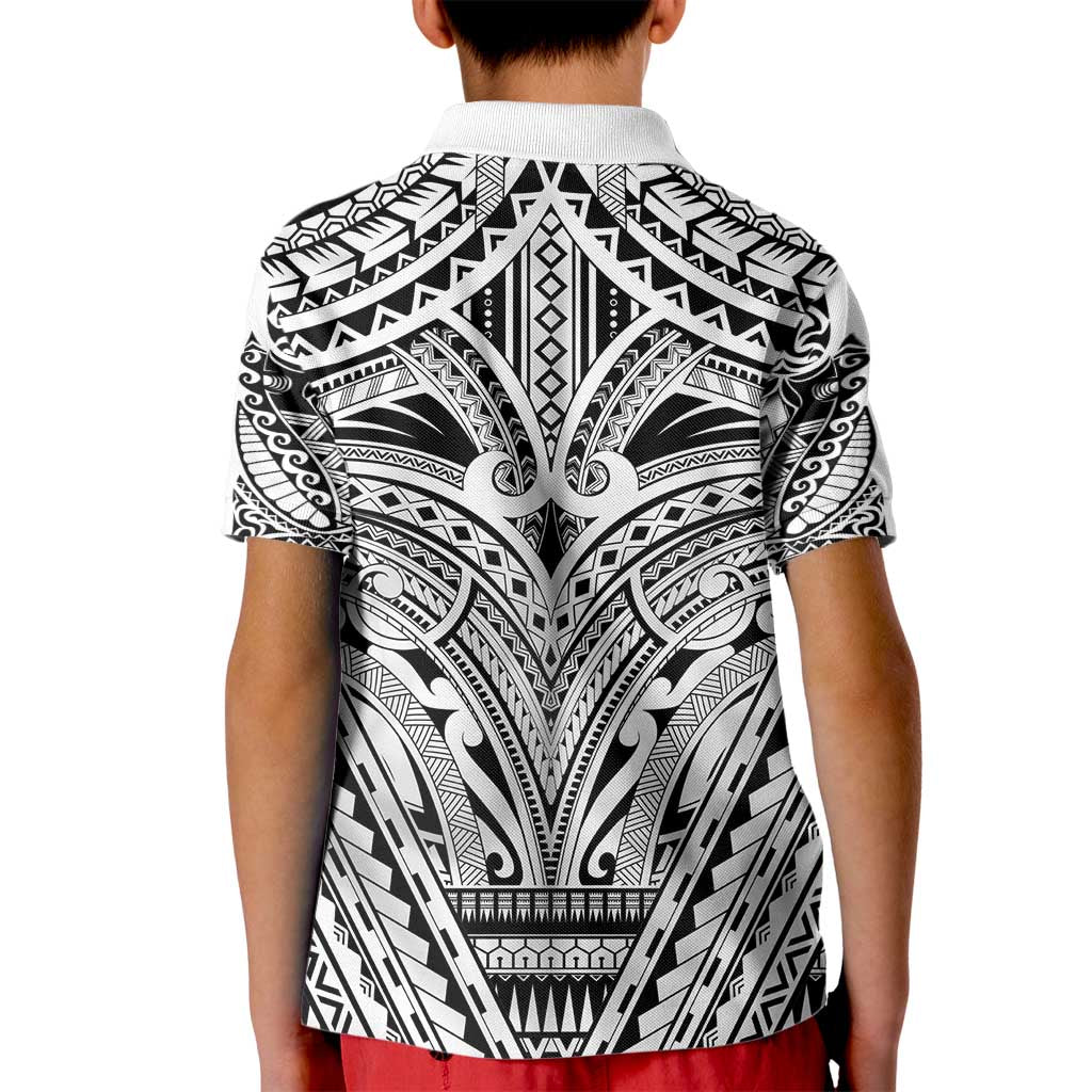 Polynesian Tattoo Inspired Cosplay Costume Kid Polo Shirt Tribal Warrior White - Polynesian Pride