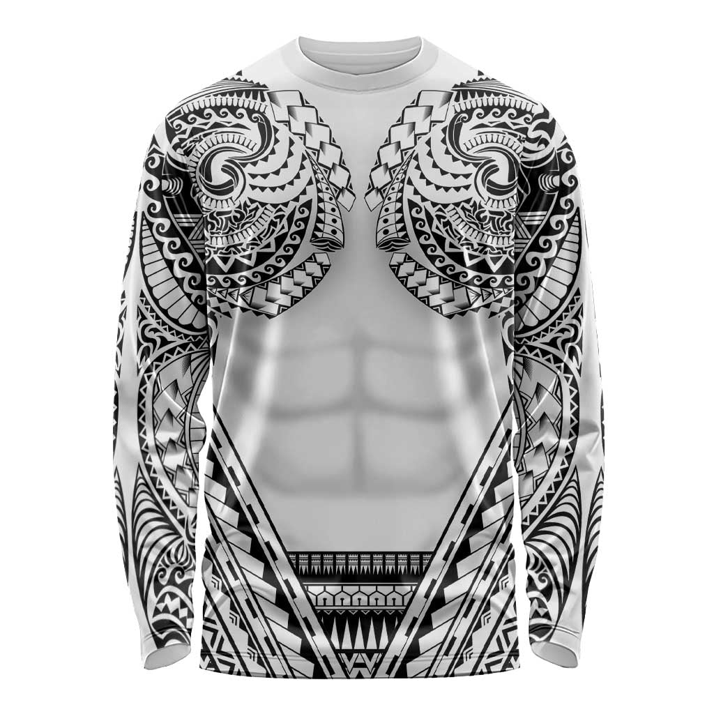 Polynesian Tattoo Inspired Cosplay Costume Long Sleeve Shirt Tribal Warrior White - Polynesian Pride