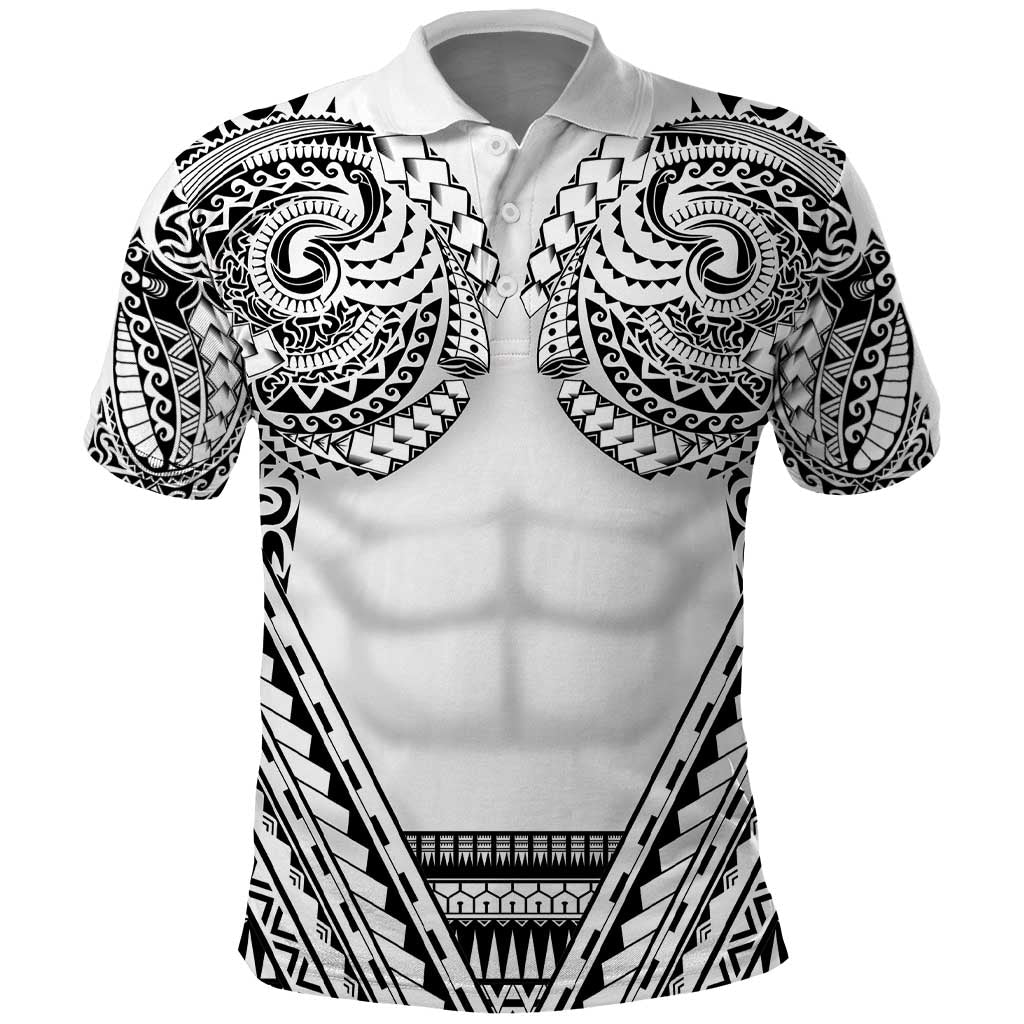 Polynesian Tattoo Inspired Cosplay Costume Polo Shirt Tribal Warrior White - Polynesian Pride