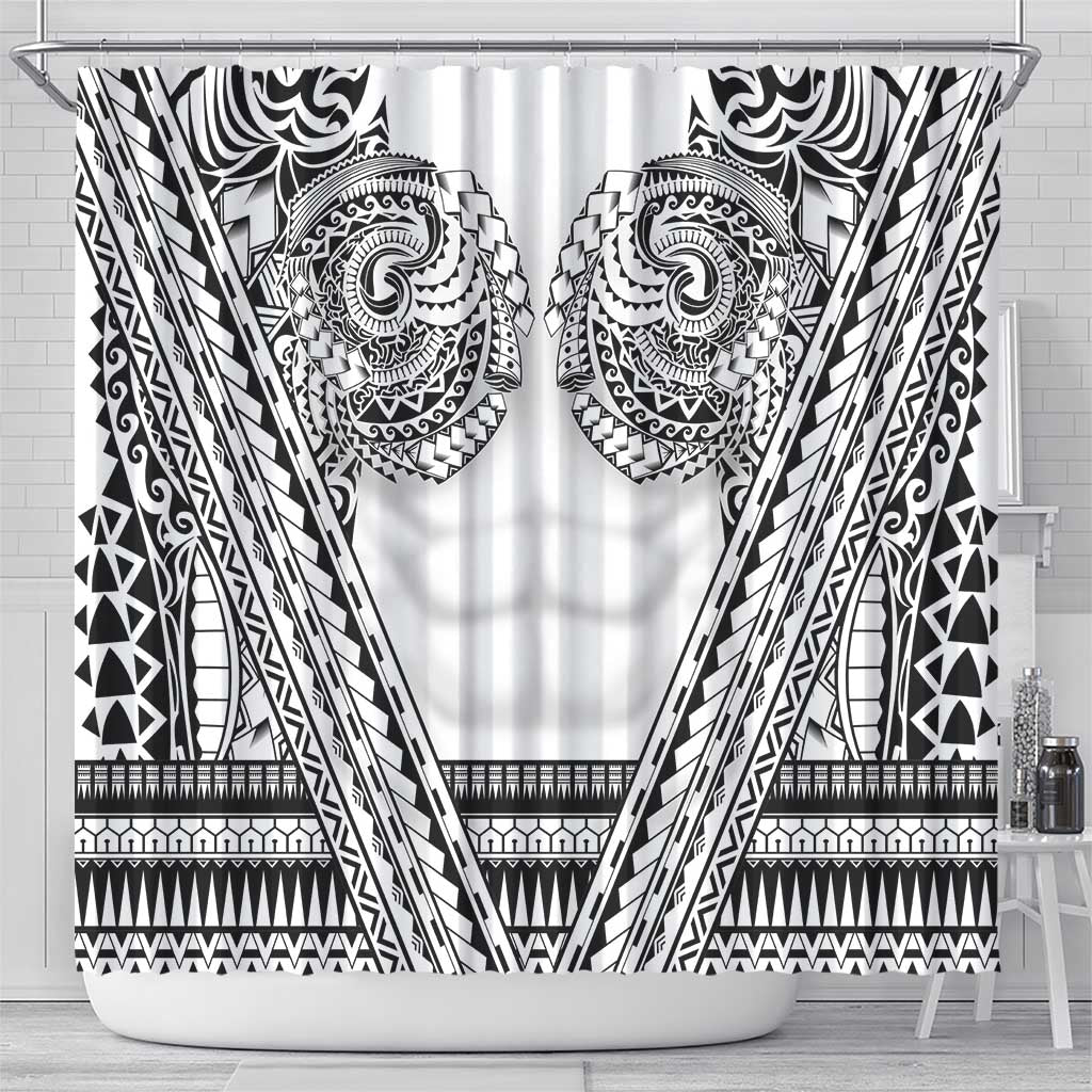 Polynesian Tattoo Inspired Cosplay Costume Shower Curtain Tribal Warrior White - Polynesian Pride