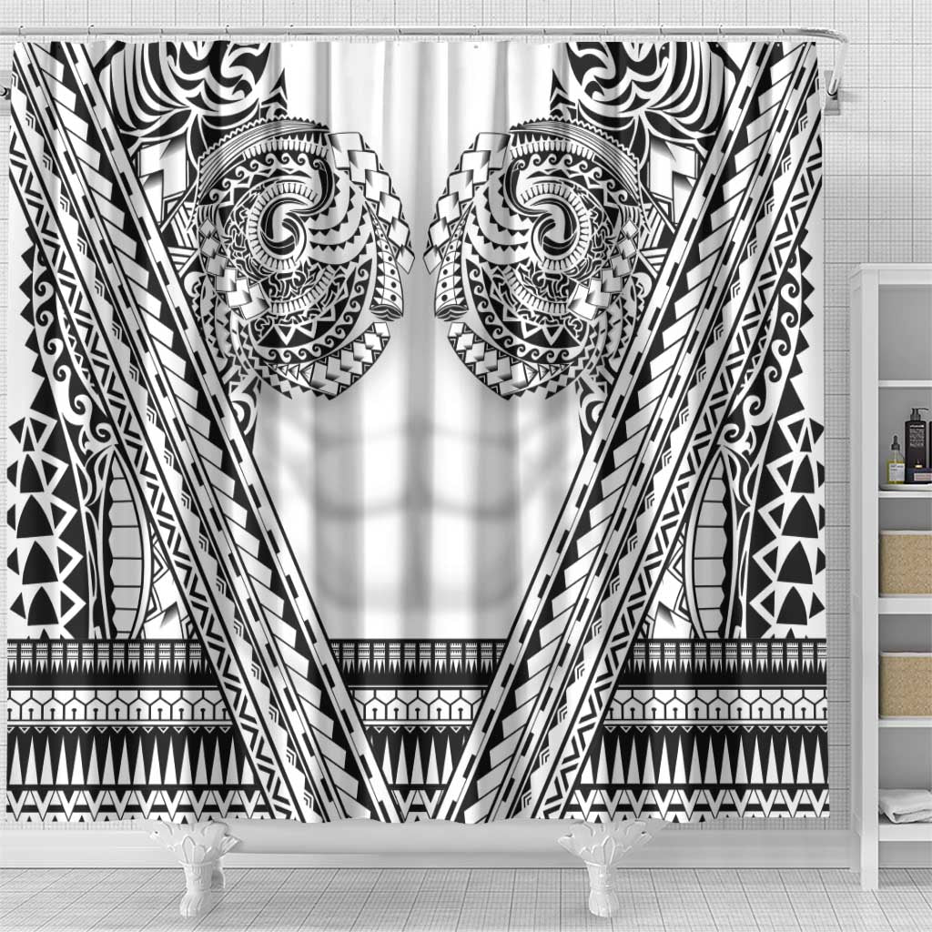 Polynesian Tattoo Inspired Cosplay Costume Shower Curtain Tribal Warrior White - Polynesian Pride