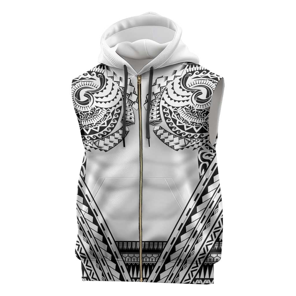 Polynesian Tattoo Inspired Cosplay Costume Sleeveless Zip Hoodie Tribal Warrior White - Polynesian Pride