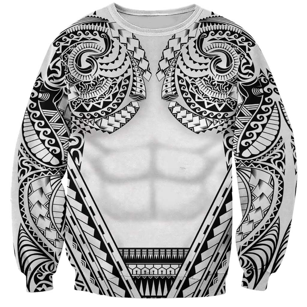 Polynesian Tattoo Inspired Cosplay Costume Sweatshirt Tribal Warrior White - Polynesian Pride