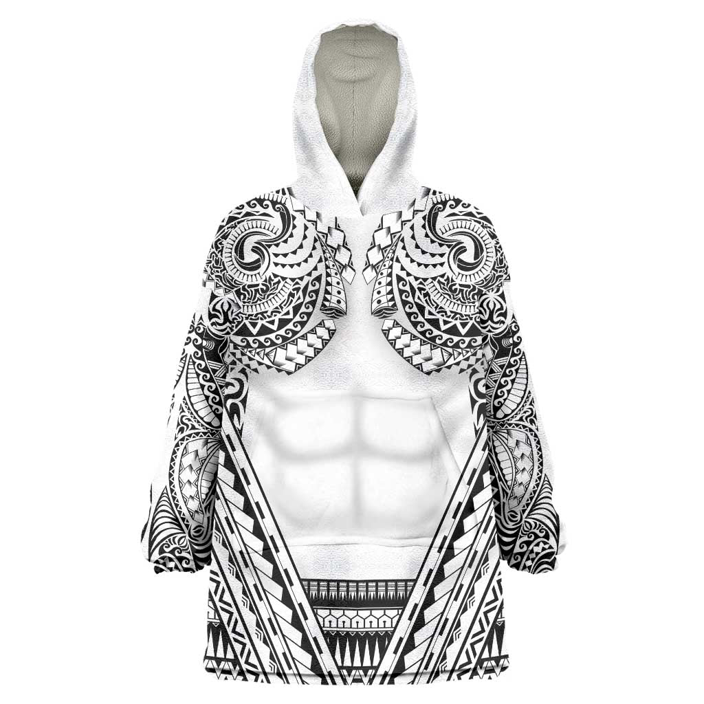 Polynesian Tattoo Inspired Cosplay Costume Wearable Blanket Hoodie Tribal Warrior White - Polynesian Pride