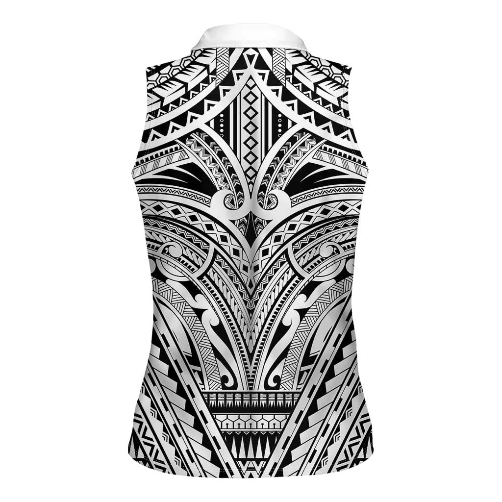 Polynesian Tattoo Inspired Cosplay Costume Women Sleeveless Polo Shirt Tribal Warrior White - Polynesian Pride