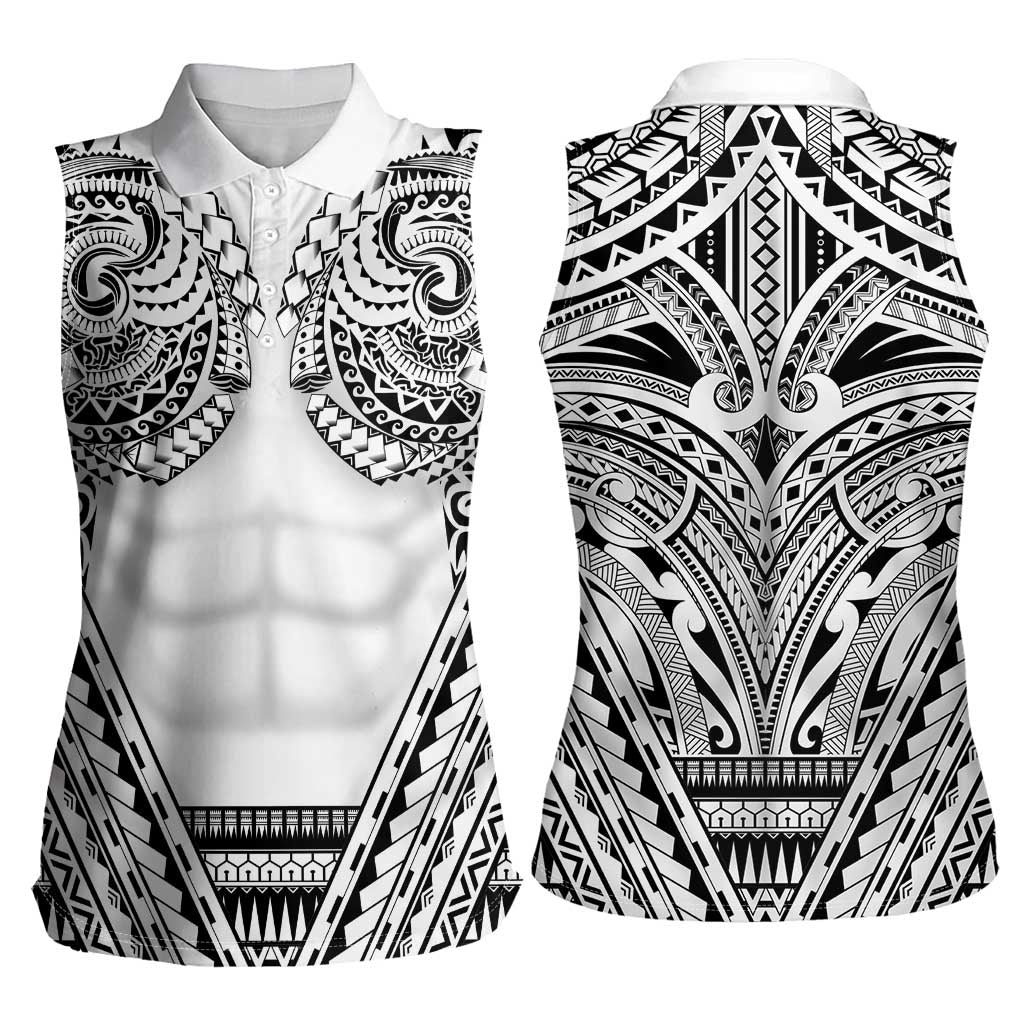 Polynesian Tattoo Inspired Cosplay Costume Women Sleeveless Polo Shirt Tribal Warrior White - Polynesian Pride